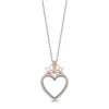 Enchanted Disney Fine Jewelry Sterling Silver and 10K Rose Gold 1/8 CTTW Diamond Majestic Princess Crown Heart Pendant Necklace