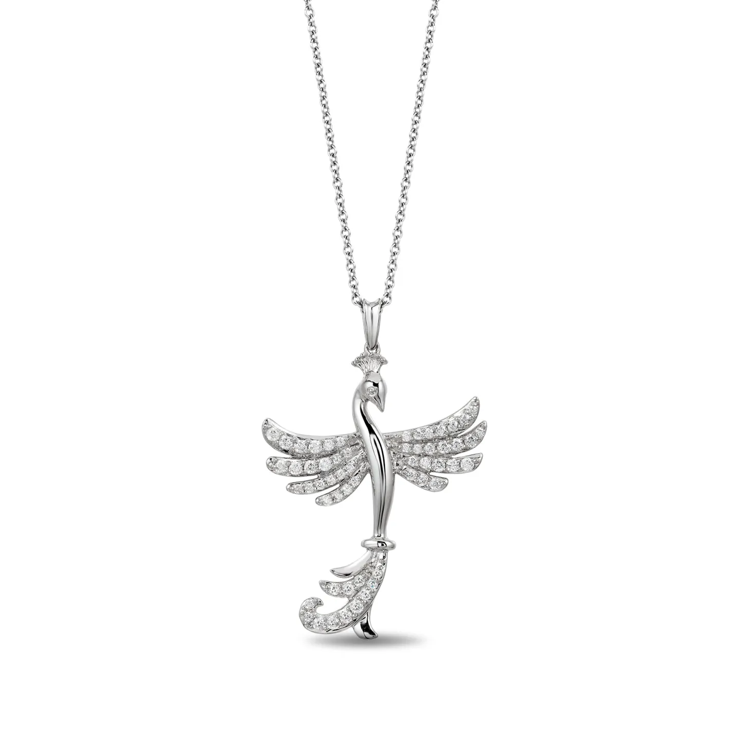 Enchanted Disney Fine Jewelry Sterling Silver 3/8 CTTW Belle Plummet Pendant Necklace