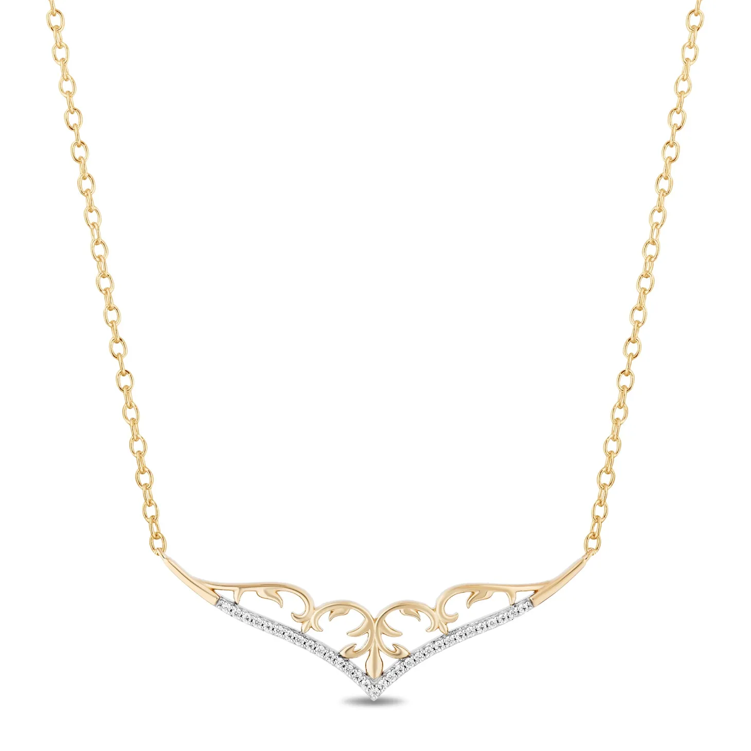 Enchanted Disney Fine Jewelry 10K Yellow Gold with 1/10 CTTW Diamonds Jasmine Necklace