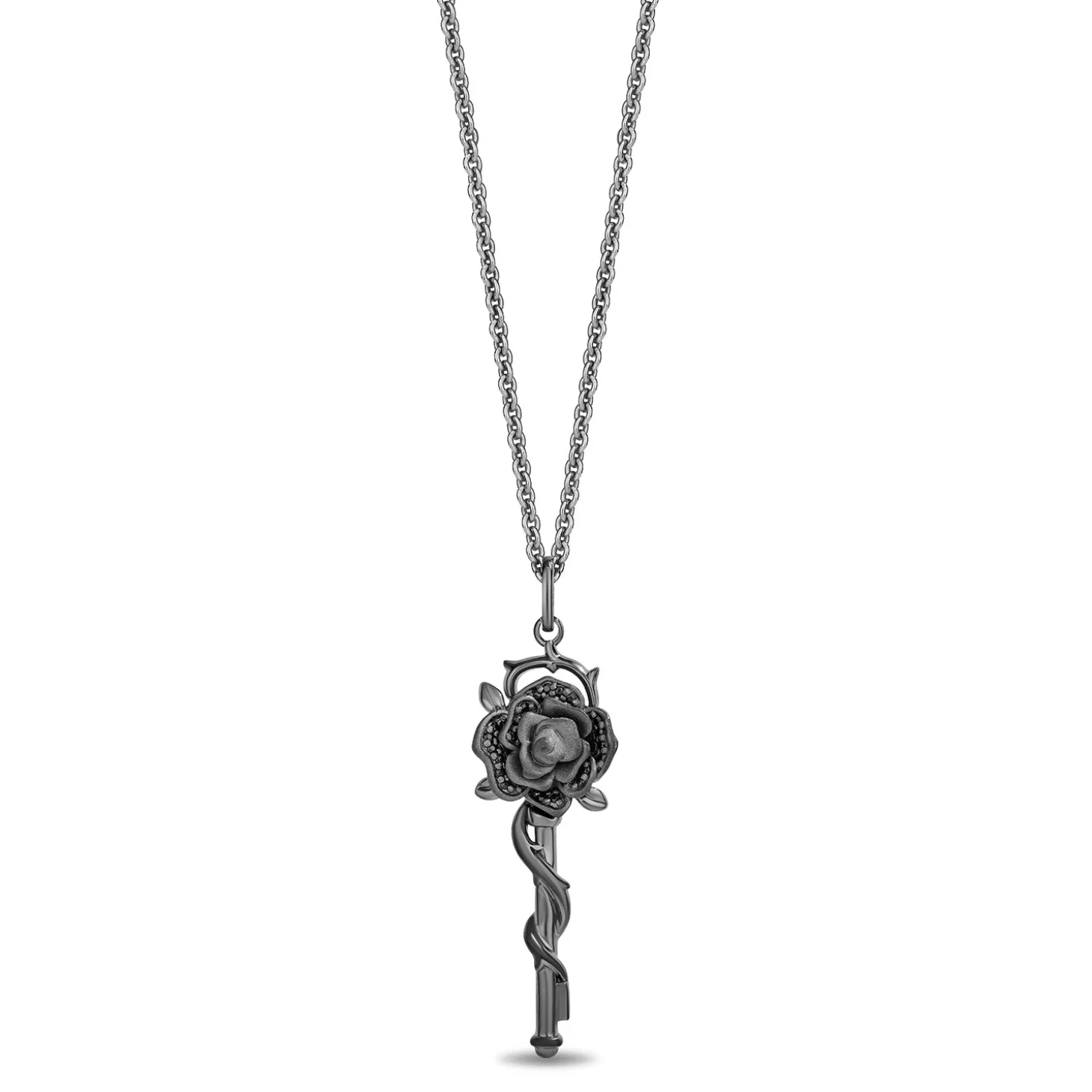 Enchanted Disney Fine Jewelry Black Rhodium Over Sterling Silver with 1/10 CTTW Black Diamonds Maleficent Pendant Necklace