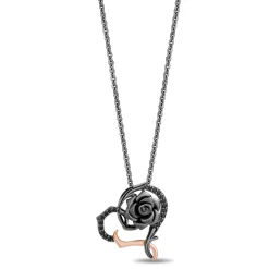 Enchanted Disney Fine Jewelry Sterling Silver and 10K Rose Gold with 1/6 CTTW Diamond Maleficent Heart Pendant Necklace