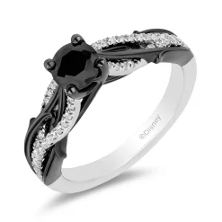 Enchanted Disney Fine Jewelry 14K White Gold with Black Rhodium Maleficent Engagement Ring with 3/4 CT Black Diamond Center Stone and 1 CTTW Diamonds