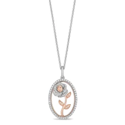 Enchanted Disney Fine Jewelry 14K Rose Gold Over Sterling Silver with 1/3 CTTW Diamonds Belle Pendant Necklace