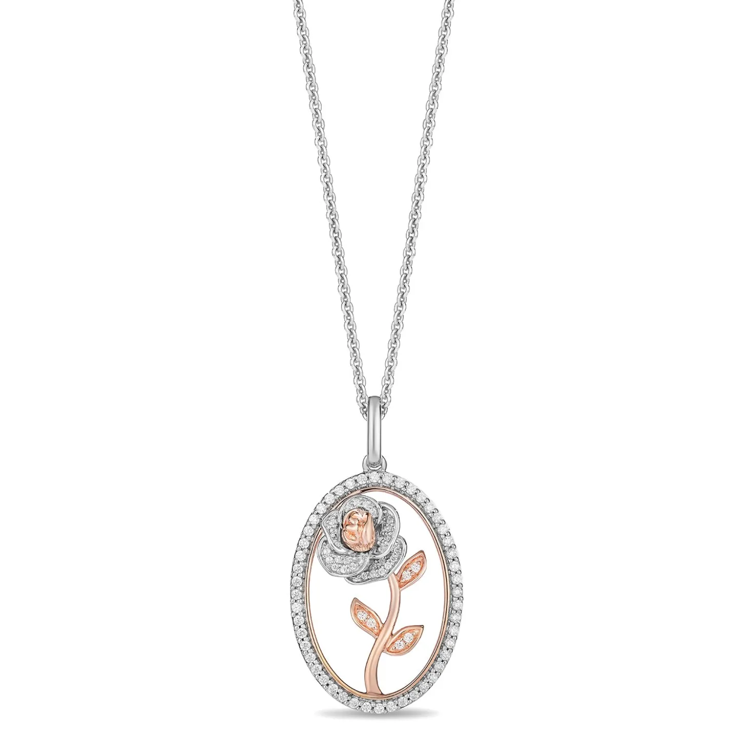 Enchanted Disney Fine Jewelry 14K Rose Gold Over Sterling Silver with 1/3 CTTW Diamonds Belle Pendant Necklace