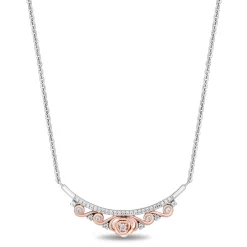 Enchanted Disney Fine Jewelry 14K Rose Gold Over Sterling Silver with 1/5 CTTW Diamonds Belle Rose Necklace