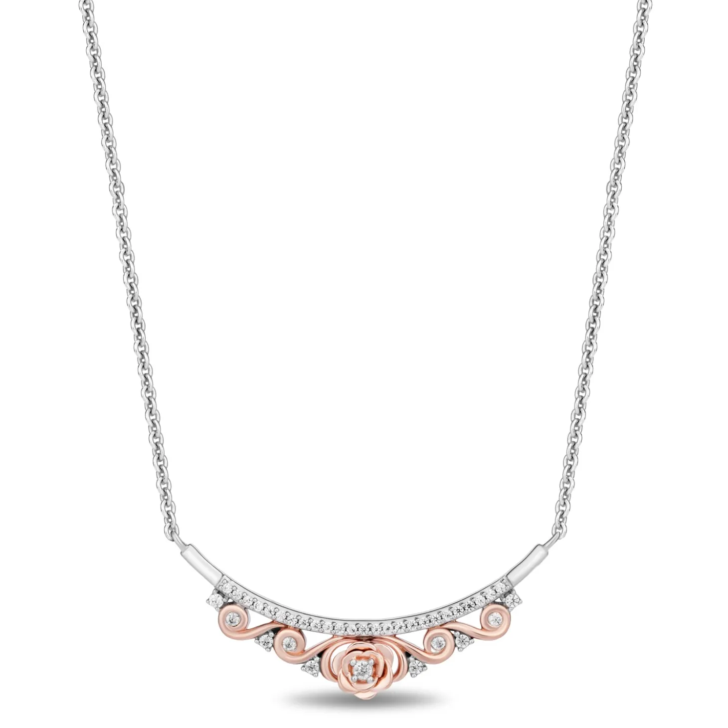 Enchanted Disney Fine Jewelry 14K Rose Gold Over Sterling Silver with 1/5 CTTW Diamonds Belle Rose Necklace