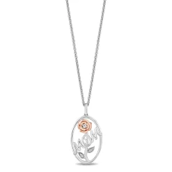 Enchanted Disney Fine Jewelry 14K Rose Gold Over Sterling Silver with 1/20 CTTW Diamonds Belle Pendant Necklace