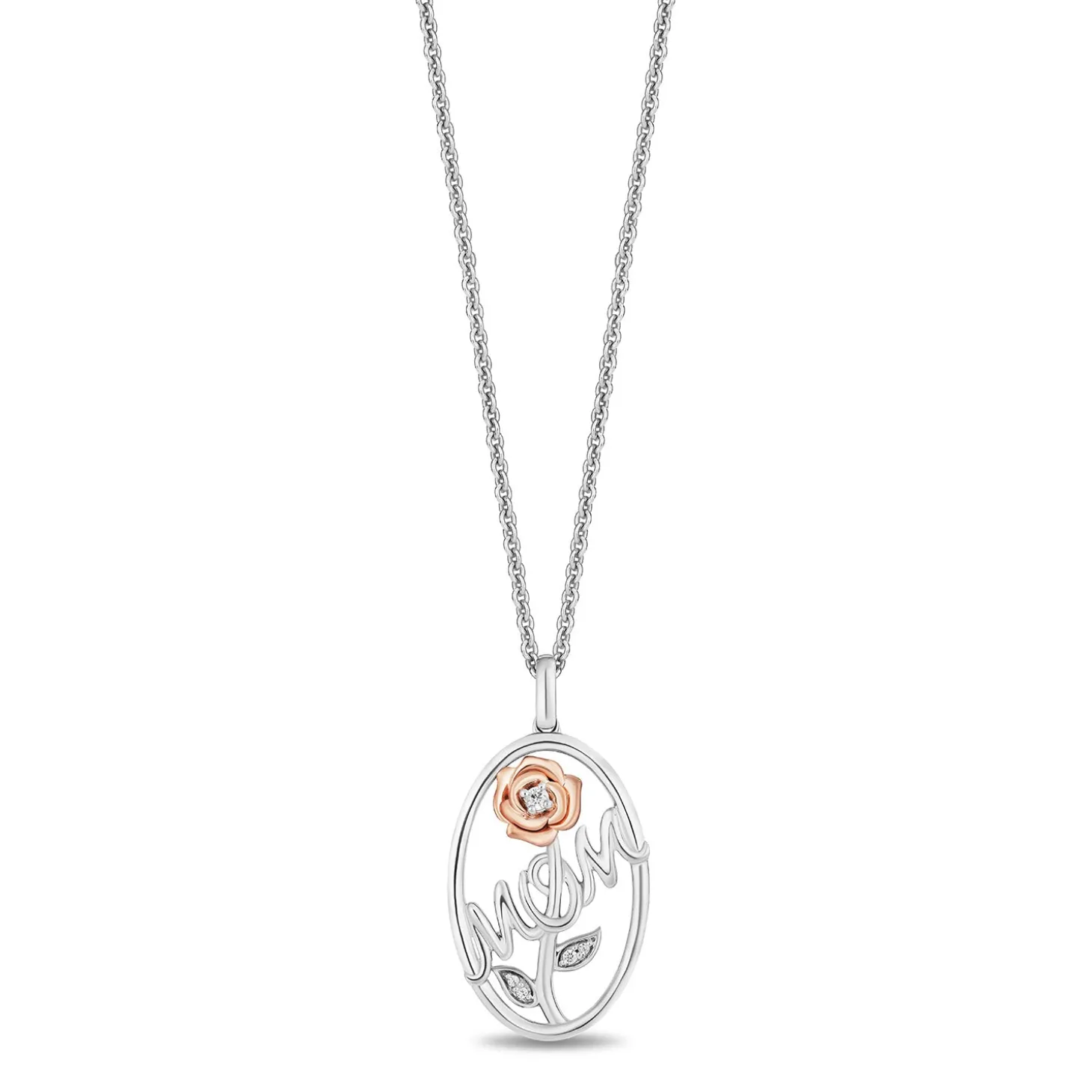 Enchanted Disney Fine Jewelry 14K Rose Gold Over Sterling Silver with 1/20 CTTW Diamonds Belle Pendant Necklace