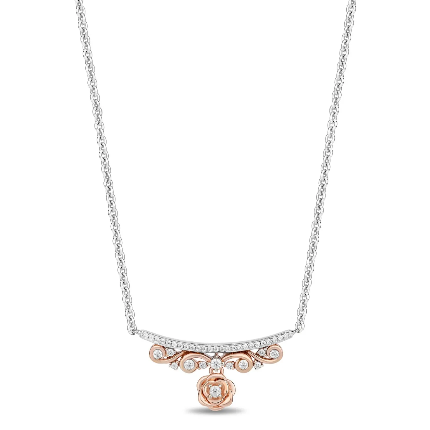 Enchanted Disney Fine Jewelry 14K Rose Gold Over Sterling Silver with 1/6 CTTW Diamonds Belle Necklace