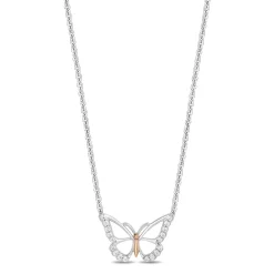 Enchanted Disney Fine Jewelry 14K Rose Gold Over Sterling Silver with 1/6 CTTW Diamonds Mulan Butterfly Pendant Necklace