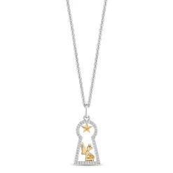 Enchanted Disney Fine Jewelry Sterling Silver and 10K Yellow Gold with 1/6 CTTW Diamonds Tinker Bell Pendant Necklace