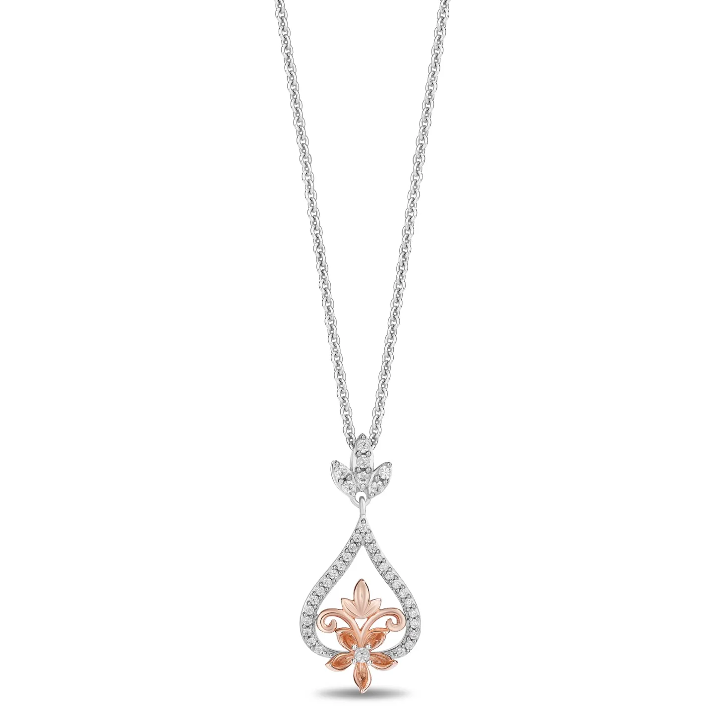 Enchanted Disney Fine Jewelry Sterling Silver and 10K Rose Gold with 1/5 CTTW Diamonds Rapunzel Pendant Necklace