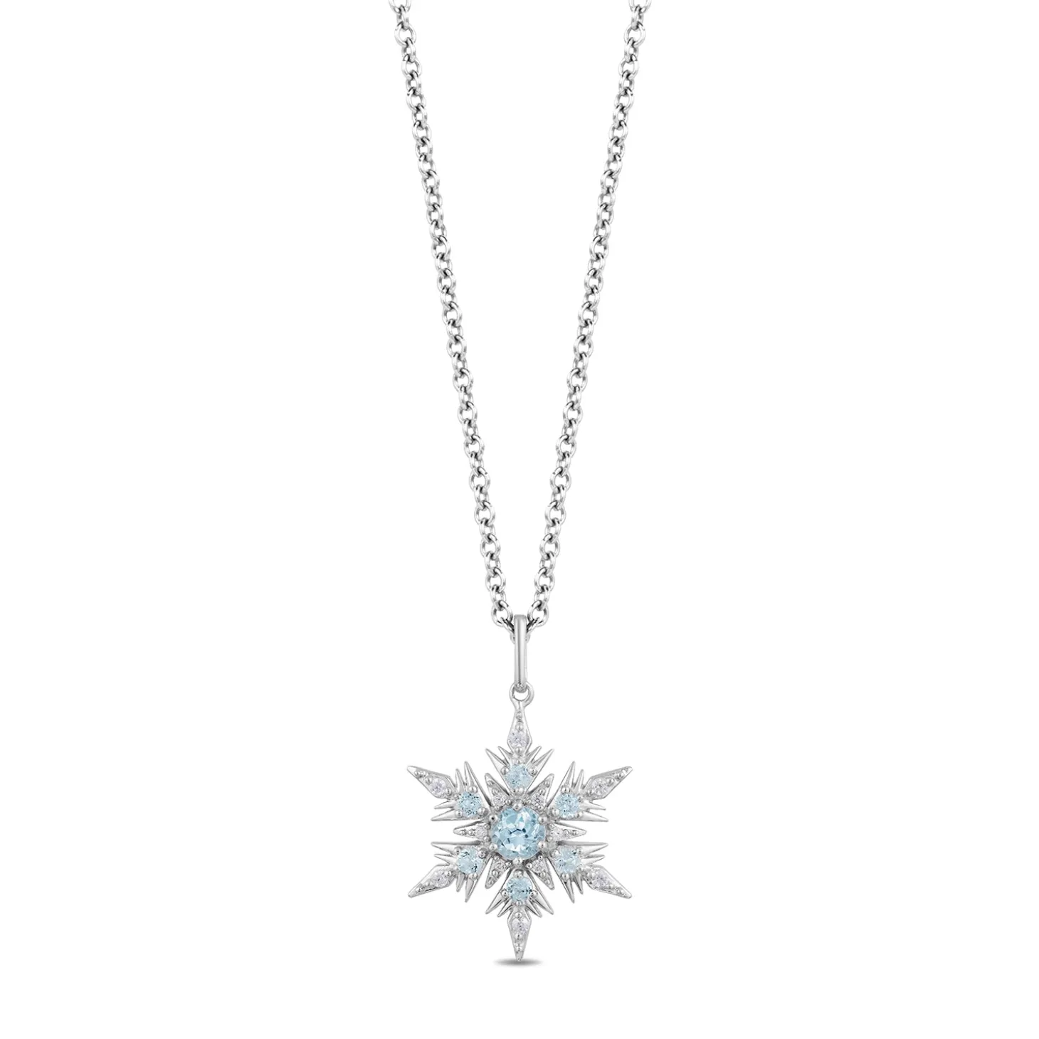 Enchanted Disney Fine Jewelry Sterling Silver with 1/10 CTTW Diamond and Swiss Blue Topaz Elsa Pendant Necklace