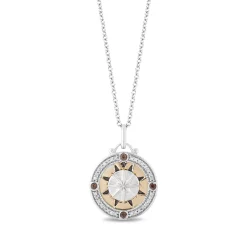 Enchanted Disney Fine Jewelry 14K Yellow Gold over Sterling Silver with 1/10 CTTW Diamonds and Smokey Quartz Pocahontas Medallion Pendant Necklace