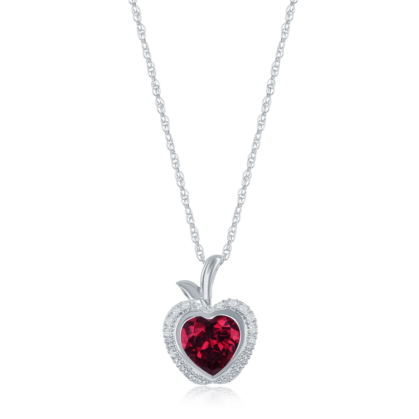 Enchanted Disney Fine Jewelry Sterling Silver with 1/10 CTTW Diamond and Created Ruby Snow White Apple Pendant Necklace