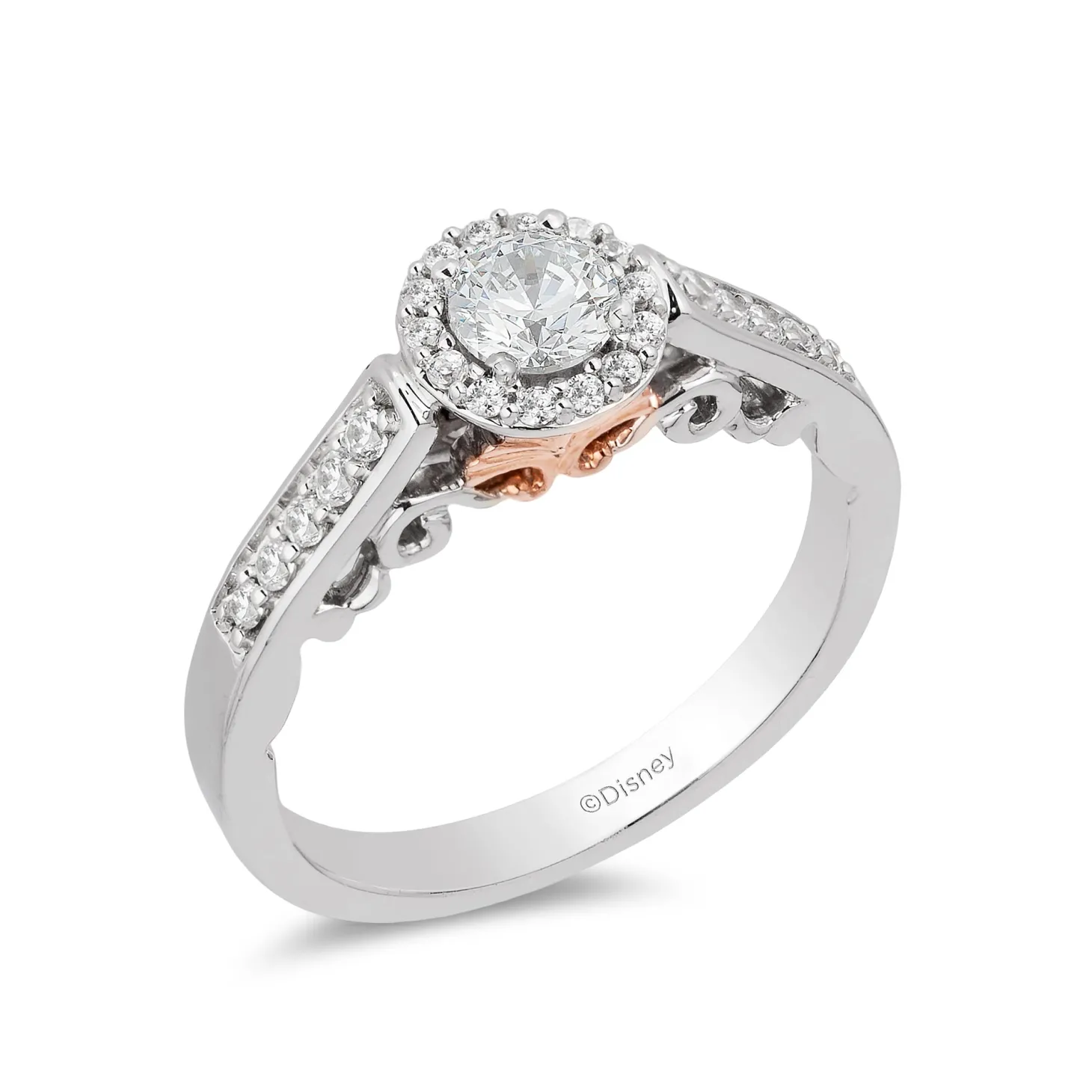 Enchanted Disney Fine Jewelry 14k White Gold and Rose Gold with 1/2 CTTW Ariel Shell Engagement Ring