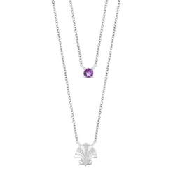 Enchanted Disney Fine Jewelry Sterling Silver with Diamond Accent and Amethyst Ariel Double Chain Necklace
