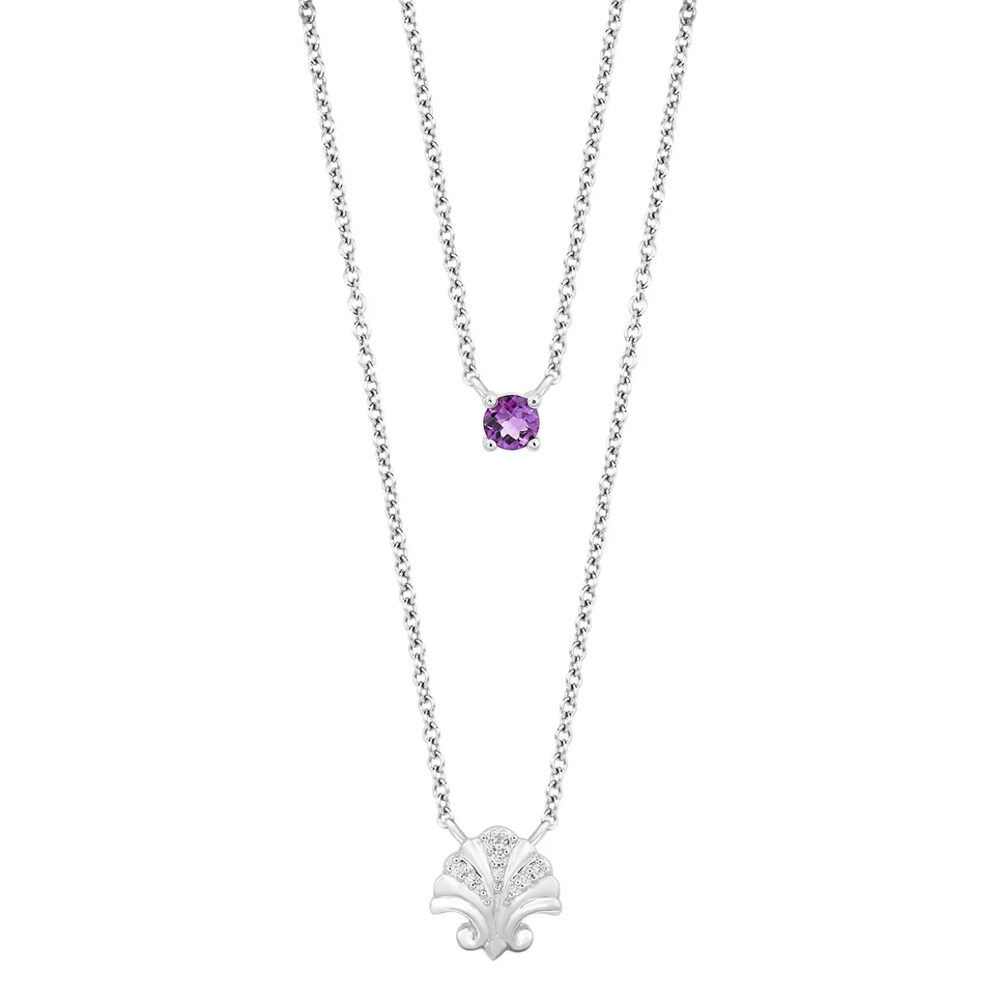 Enchanted Disney Fine Jewelry Sterling Silver with Diamond Accent and Amethyst Ariel Double Chain Necklace