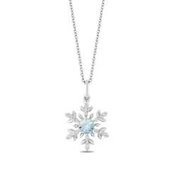 Enchanted Disney Fine Jewelry Sterling Silver with 1/12 CTTW Diamonds and Sky Blue Topaz Elsa Snowflake Pendant Necklace