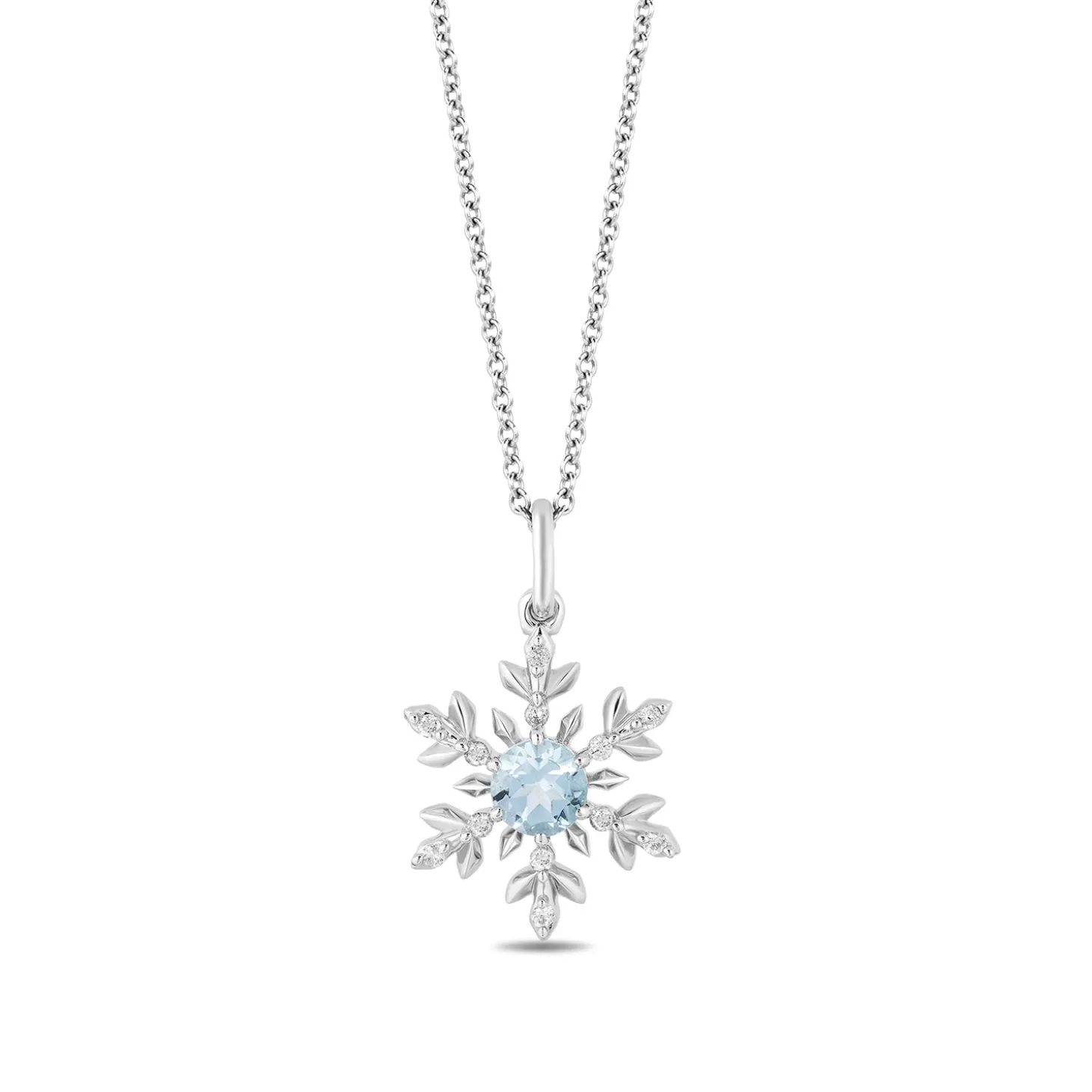 Enchanted Disney Fine Jewelry Sterling Silver with 1/12 CTTW Diamonds and Sky Blue Topaz Elsa Snowflake Pendant Necklace