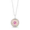 Enchanted Disney Fine Jewelry 14K Rose Gold Over Sterling Silver with 1/5 CTTW Diamond and Created Pink Sapphire Aurora Pendant Necklace