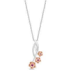 Enchanted Disney Fine Jewelry Sterling Silver and 10K Rose Gold with 1/20 CTTW Diamond and Rhodolite Garnet Mulan Pendant Necklace