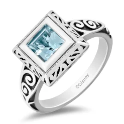 Enchanted Disney Fine Jewelry The Little Mermaid Live Action Replica Engagement Ring in 14K White Gold with Blue Topaz