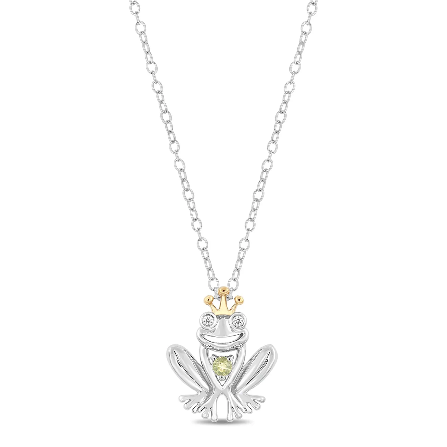 Enchanted Disney Fine Jewelry Sterling Silver and 10K Yellow Gold Diamond Accent and Peridot Fashion Tiana Pendant Necklace