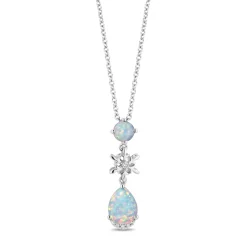 Enchanted Disney Fine Jewelry Sterling Silver with 1/20 CTTW and Created Opal Elsa Snowflake Pendant Necklace