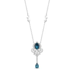 Enchanted Disney Fine Jewelry Sterling Silver with 1/10 CTTW Diamond and London Blue Topaz Cinderella Necklace
