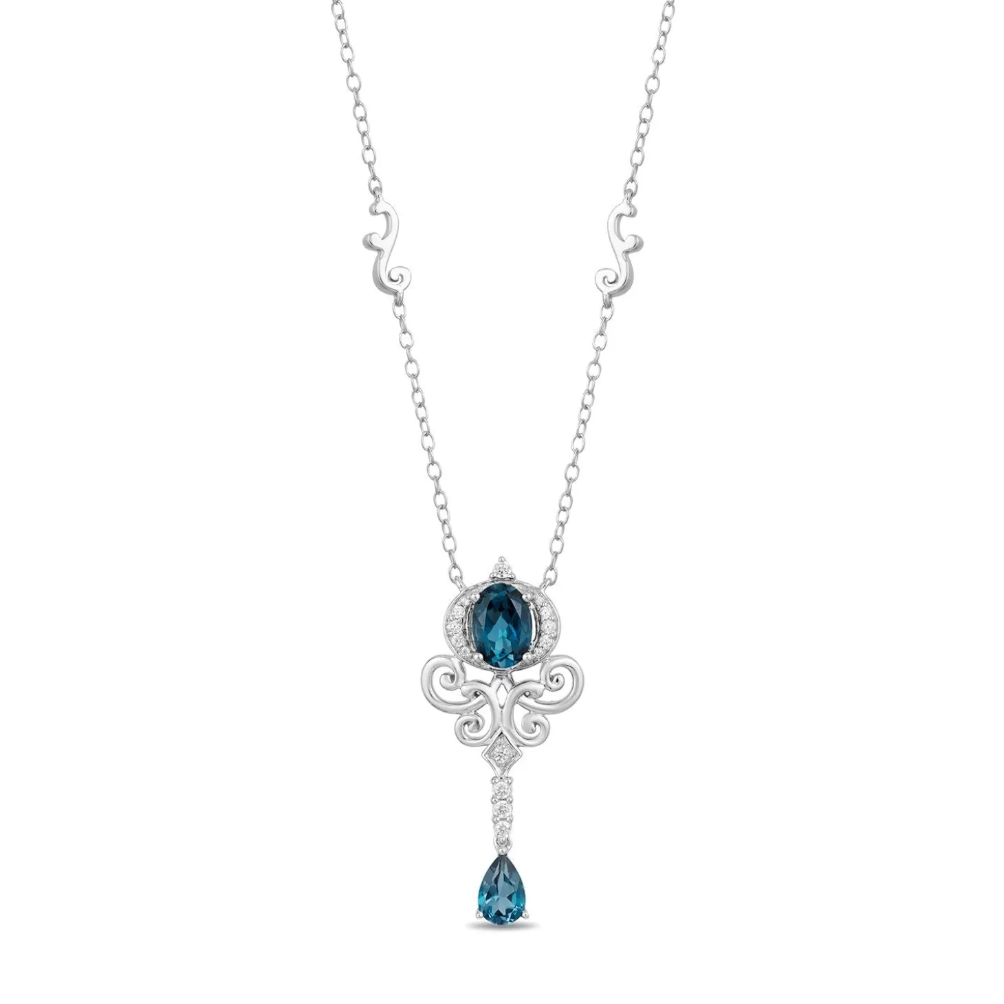 Enchanted Disney Fine Jewelry Sterling Silver with 1/10 CTTW Diamond and London Blue Topaz Cinderella Necklace
