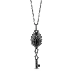 Enchanted Disney Fine Jewelry Black Rhodium over Sterling Silver with 1/6 CTTW Diamond and Onyx Maleficent Pendant Necklace