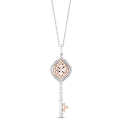 Enchanted Disney Fine Jewelry 14K Rose Gold over Sterling Silver with 1/10 CTTW Diamond and Morganite Aurora Key Pendant Necklace