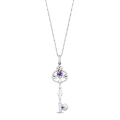 Enchanted Disney Fine Jewelry Sterling Silver Amethyst Ariel Shell Key Pendant Necklace