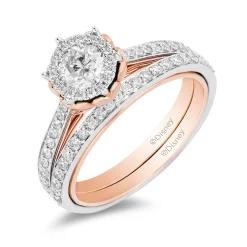Enchanted Disney Fine Jewelry 14K White Gold and Rose Gold with 1 CTTW Belle Rose Bridal Set