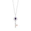 Enchanted Disney Fine Jewelry Sterling Silver and 10K Rose Gold With 1/20 CTTW Diamond and Amethyst Ariel Key Pendant Necklace
