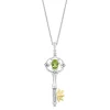 Enchanted Disney Fine Jewelry Sterling Silver and 10K Yellow Gold with 1/20 CTTW Diamond and Peridot Tiana Water Lily Key Pendant Necklace