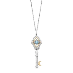Enchanted Disney Fine Jewelry 14K Yellow Gold over Sterling Silver with 1/20 CTTW Diamond and Swiss Blue Topaz Jasmine Pendant Necklace