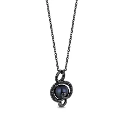 Enchanted Disney Fine Jewelry Black Rhodium over Sterling Silver with 1/5 CTTW Black Diamond and Black Pearl Ursula Pendant Necklace