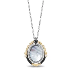 Enchanted Disney Fine Jewelry Sterling Silver and 10k Yellow Gold with 1/6 CTTW Diamond and Mother of Pearl Evil Queen Mirror Pendant Necklace