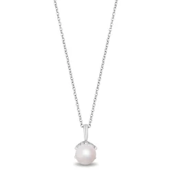 Enchanted Disney Fine Jewelry Sterling Silver with 1/10 CTTW Diamond and Pearl Ariel Pendant Necklace