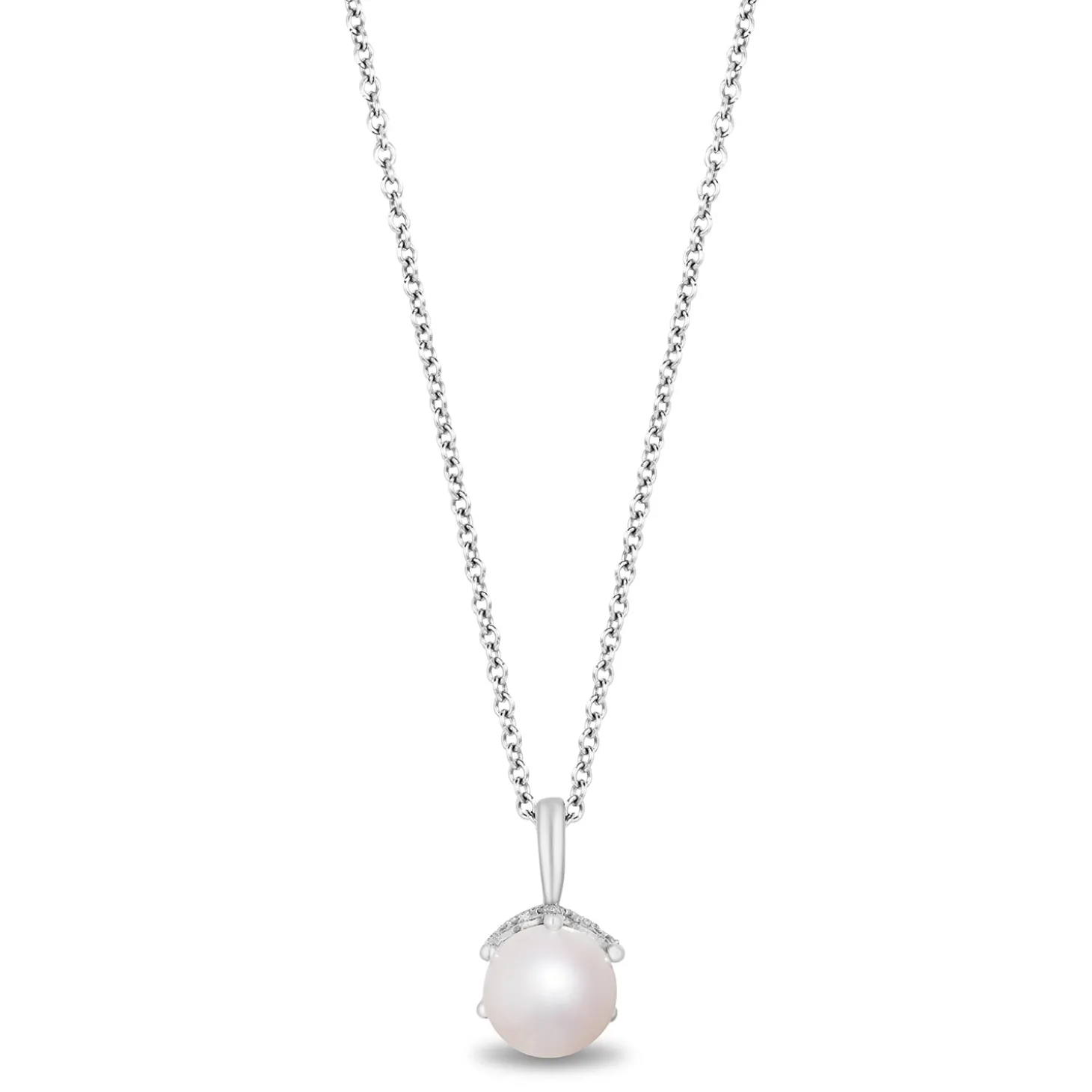 Enchanted Disney Fine Jewelry Sterling Silver with 1/10 CTTW Diamond and Pearl Ariel Pendant Necklace