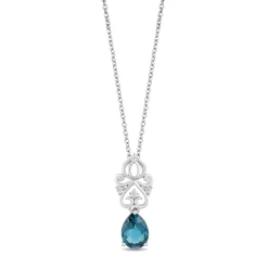 Enchanted Disney Fine Jewelry Sterling Silver 1/20 CTTW and London Blue Topaz Cinderella Carriage Pendant Necklace