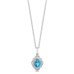 Enchanted Disney Fine Jewelry Sterling Silver 1/6 CTTW Diamond And Swiss Blue Topaz Jasmine Fashion Pendant Necklace