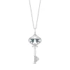 Enchanted Disney Fine Jewelry Sterling Silver with 1/10 CTTW Diamond and London Blue Topaz Cinderella 70th Anniversary Key Pendant Necklace