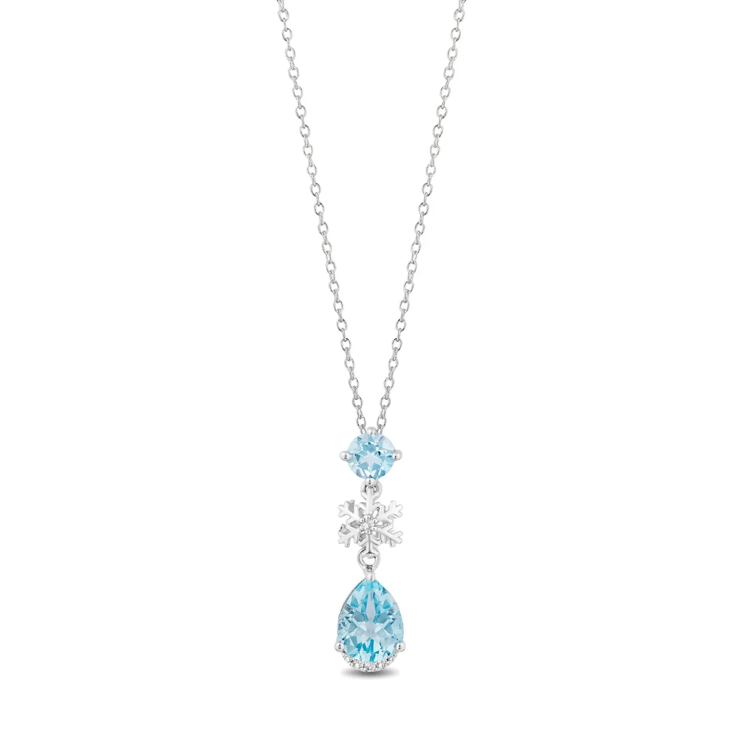 Enchanted Disney Fine Jewelry Sterling Silver White topaz and Sky Blue Topaz Elsa Snowflake Pendant Necklace