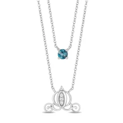 Enchanted Disney Fine Jewelry Sterling Silver with 1/20 CTTW Diamond and London Blue Topaz Cinderella Carriage Pendant Necklace