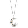 Enchanted Disney Fine Jewelry Sterling Silver and 10K Yellow Gold Diamond and Blue Topaz Aladdin 30th Anniversary Jasmine Star & Moon Pendant Necklace