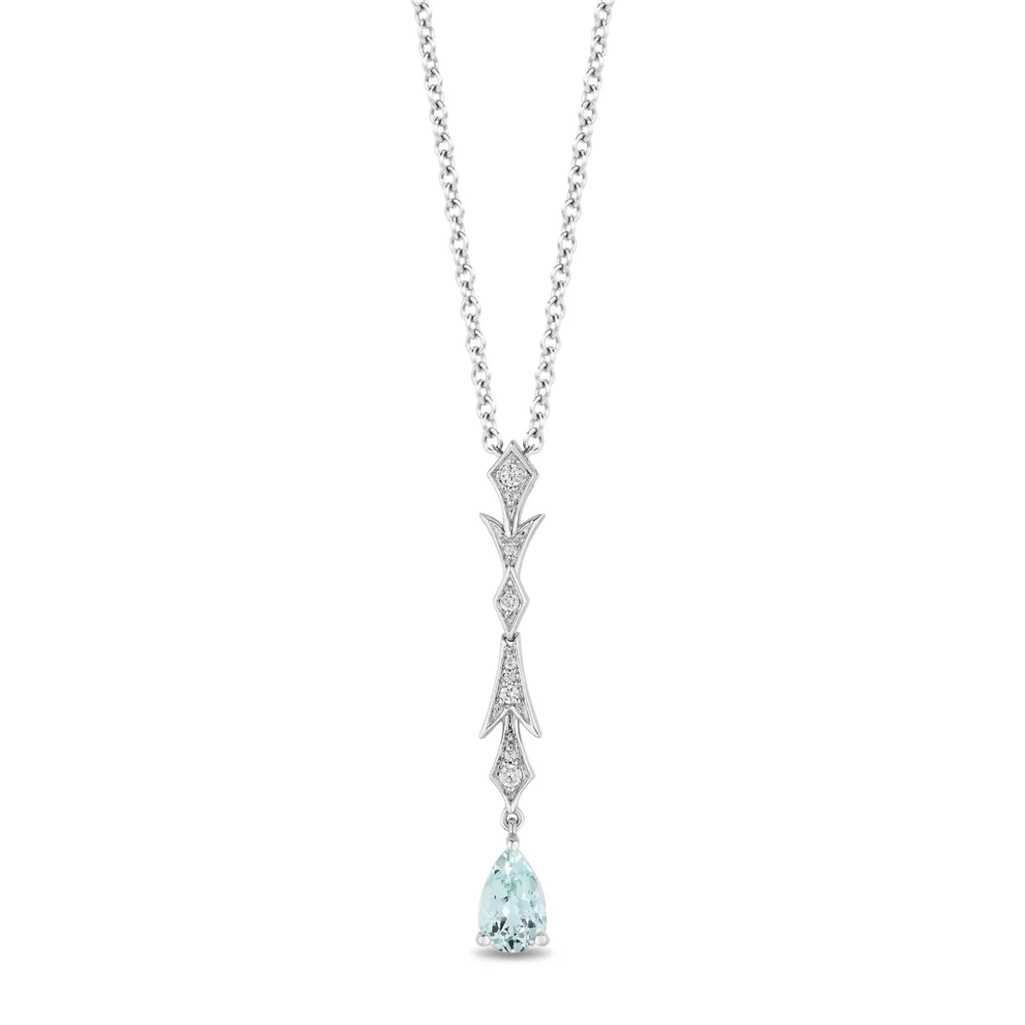 Enchanted Disney Fine Jewelry Sterling Silver with 1/10 CTTW Diamond and Aquamarine Elsa Pendant Necklace