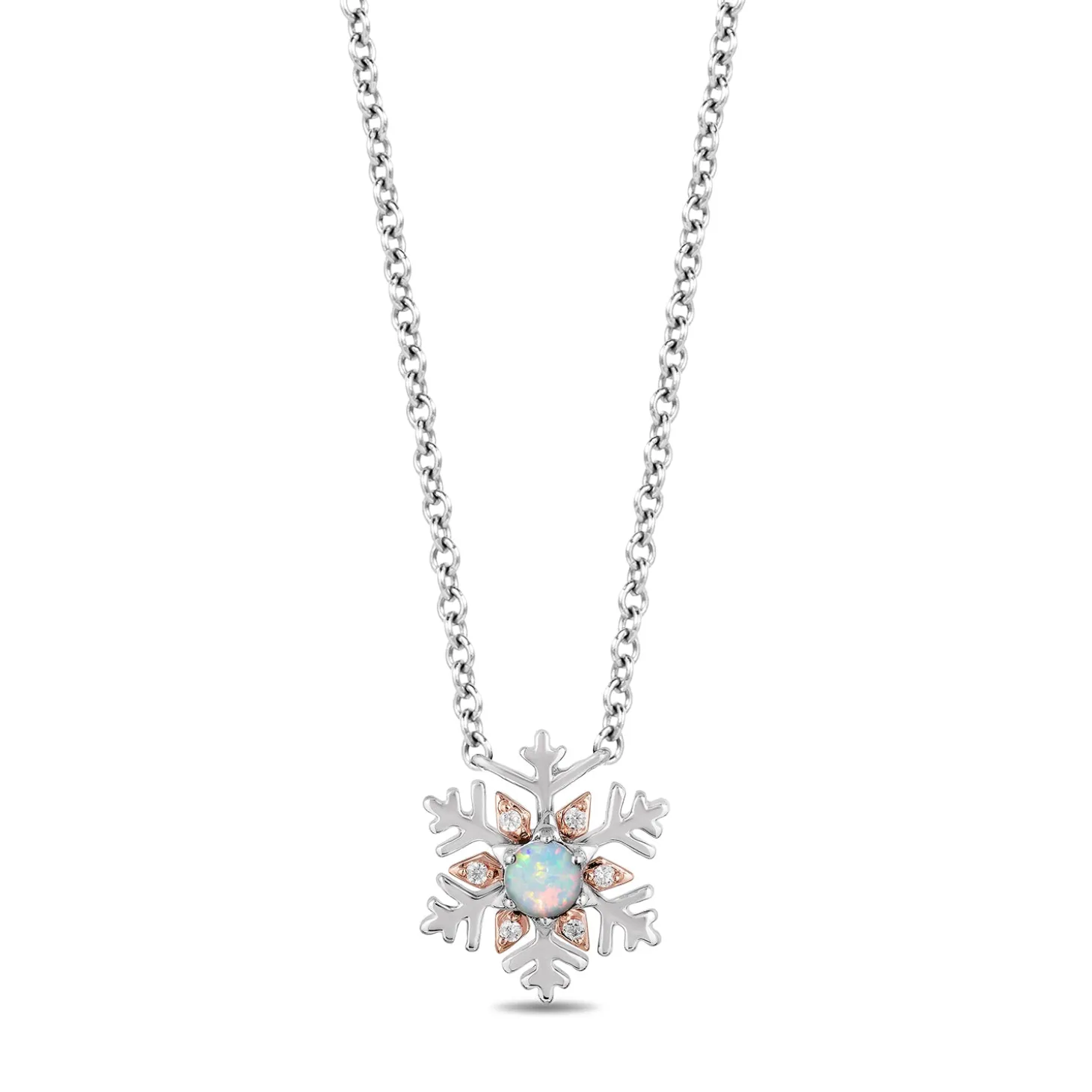 Enchanted Disney Fine Jewelry Sterling Silver and 10K Rose Gold with Accent Diamonds and Created Opal Frozen Pendant Necklace